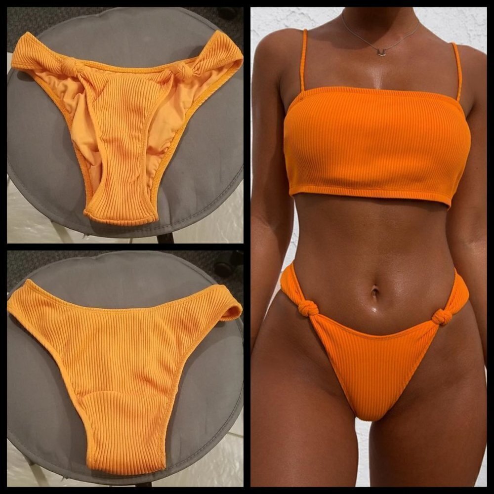 💕MINIMALE ANIMALE💕 Knotted Rib Brief Bikini Bottoms - Orange Small S NWOT